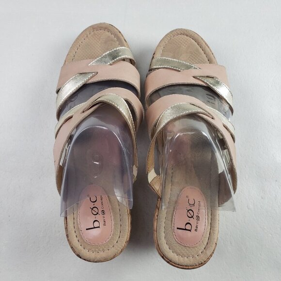 Born BOC Cork Wedge Sandal Womens 9 Brown Leather Open Toe Strappy Slip On - Picture 9 of 13